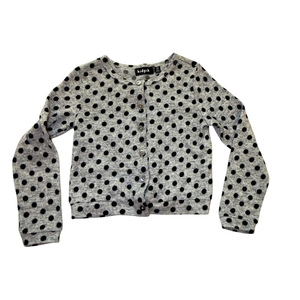 Kidpik Girls Gray Black Polka Dot Cardigan Sweater XS 5/6‎